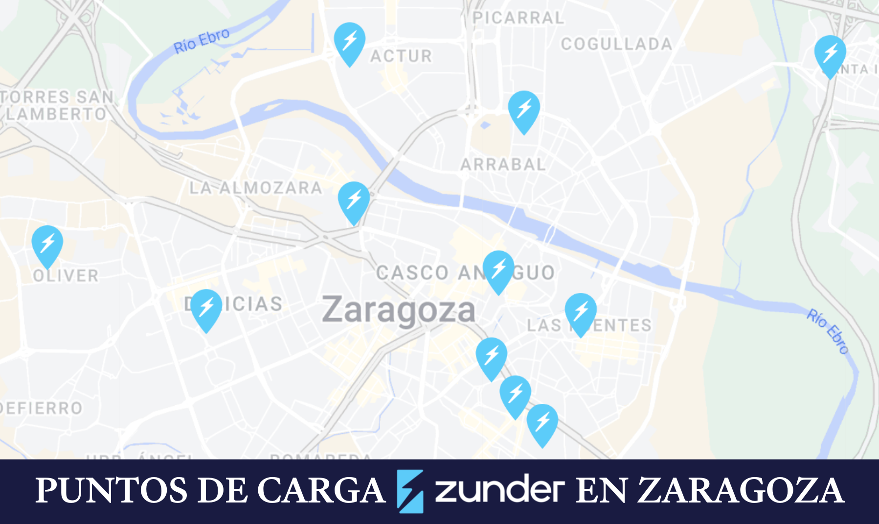 Ubicación de los puntos de carga de Zunder en Zaragoza